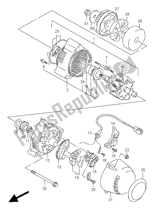 Alle onderdelen voor de Dynamo van de Suzuki GSF 1200 Nssa Bandit 1999