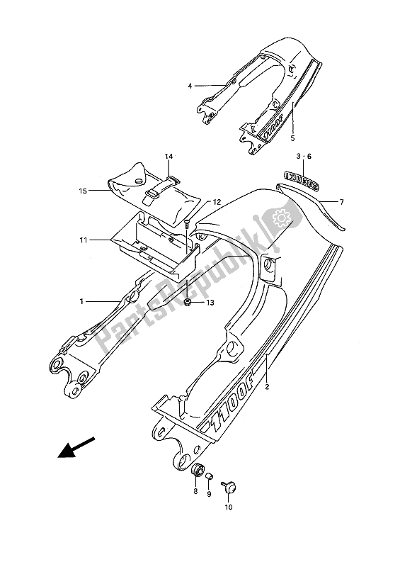 All parts for the Seat Tail Cover of the Suzuki GSX 1100F 1991