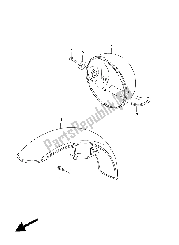 All parts for the Front Fender & Headlamp Housing of the Suzuki GN 125E 1997