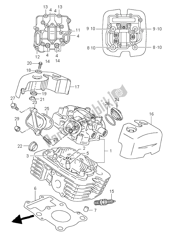 Alle onderdelen voor de Cilinderkop (achter) van de Suzuki VL 125 Intruder 2000