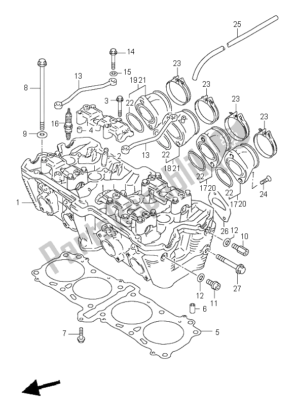 All parts for the Cylinder Head of the Suzuki GSX R 1100W 1998