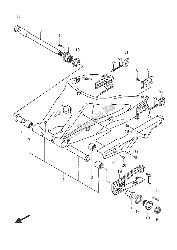 All parts for the Rear Swingingarm of the Suzuki GSX R 1000A 2016