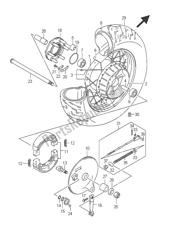 All parts for the Rear Wheel (vl800 E19) of the Suzuki C 800 VL Intruder 2011