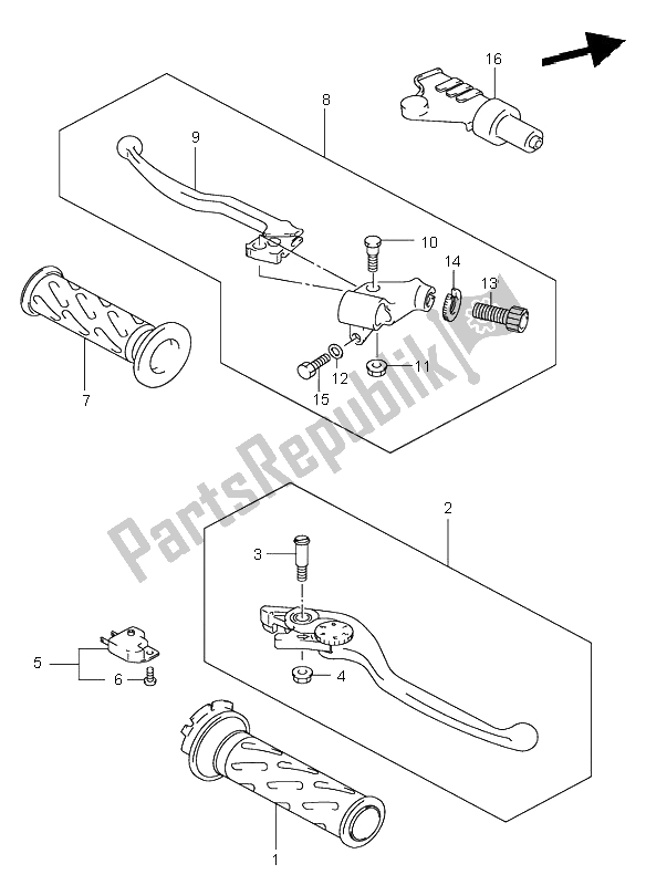 All parts for the Handle Lever of the Suzuki SV 650 NS 2001