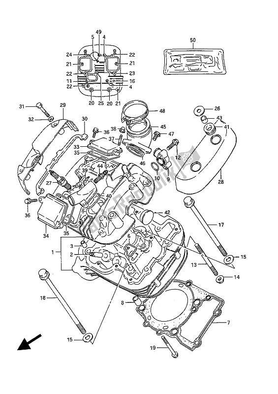 All parts for the Cylinder Head (front) of the Suzuki VS 750 FP Intruder 1988