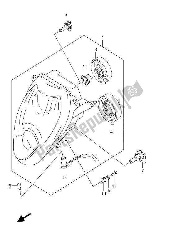 All parts for the Headlamp (e2) of the Suzuki GSX 1300R Hayabusa 2005