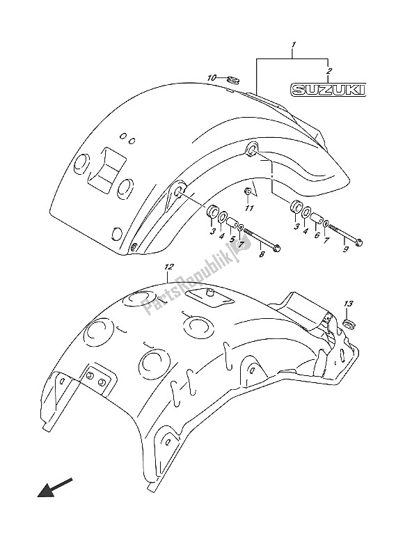 Tutte le parti per il Parafango Posteriore del Suzuki VL 1500T Intruder 2016
