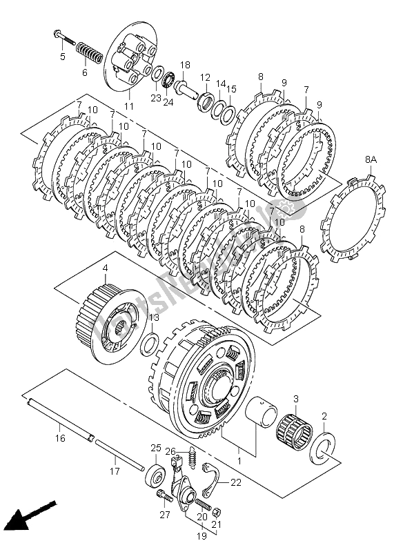 All parts for the Clutch of the Suzuki GSX R 750 2001