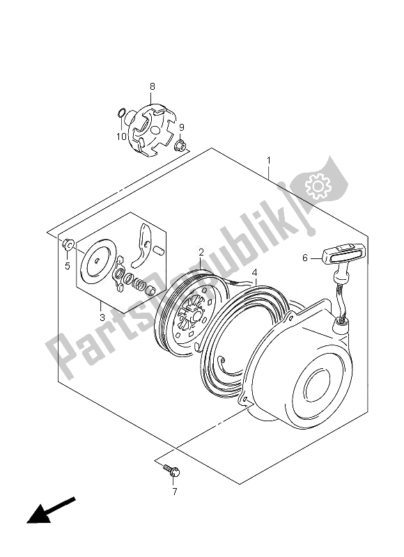 All parts for the Recoil Starter of the Suzuki LT A 450X Kingquad 4X4 2007