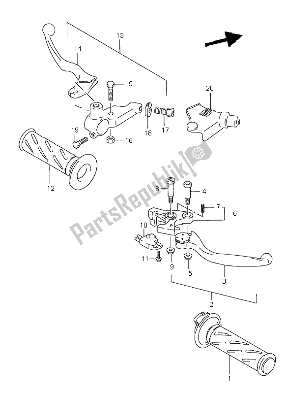 All parts for the Handle Lever of the Suzuki GSX 750 1999