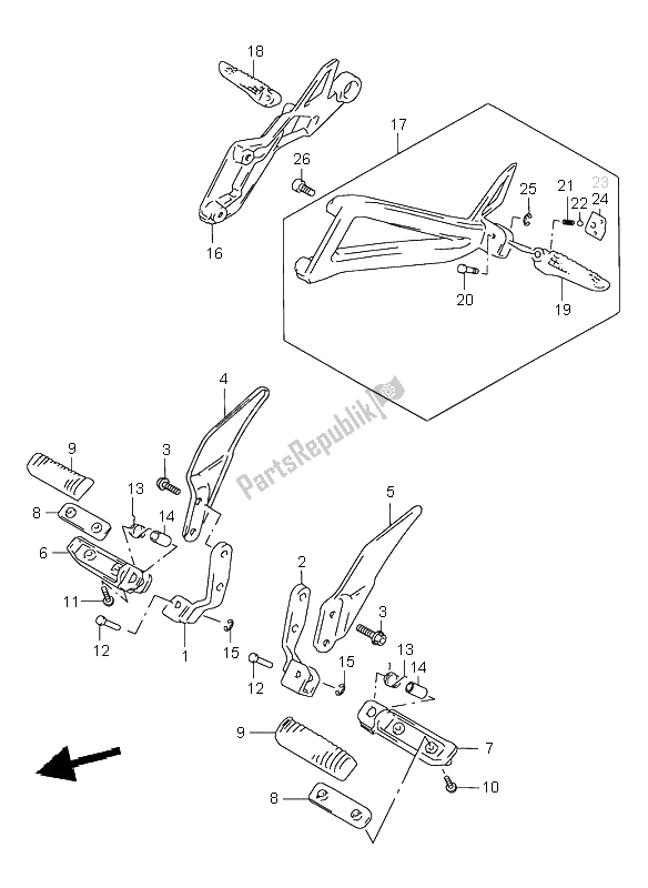 Tutte le parti per il Poggiapiedi del Suzuki GSX 750 1998