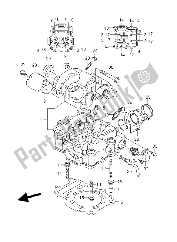 All parts for the Cylinder Head of the Suzuki LT A 500F Vinson 4X4 2005