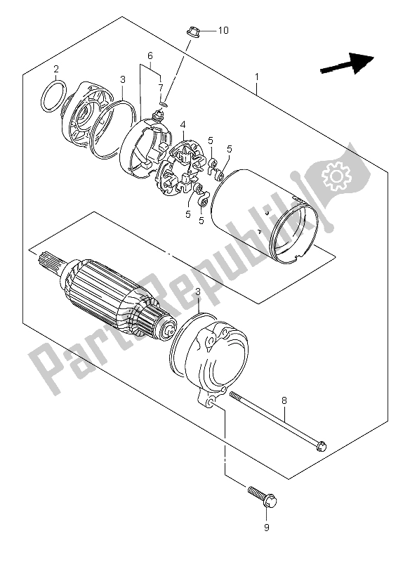 All parts for the Starting Motor of the Suzuki VL 1500 Intruder LC 2008