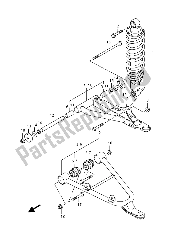 All parts for the Front Suspension Arm of the Suzuki LT A 500 XPZ Kingquad AXI 4X4 2015