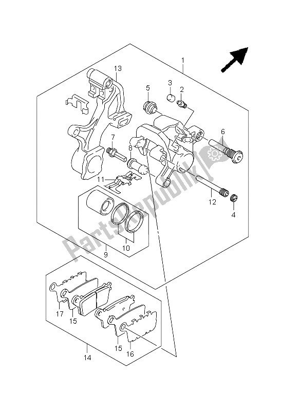 All parts for the Rear Caliper of the Suzuki GSX R 750 2011