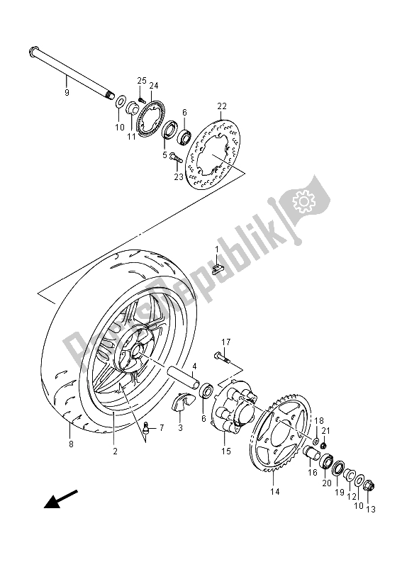 Alle onderdelen voor de Achterwiel (sfv650ua) van de Suzuki SFV 650A Gladius 2015
