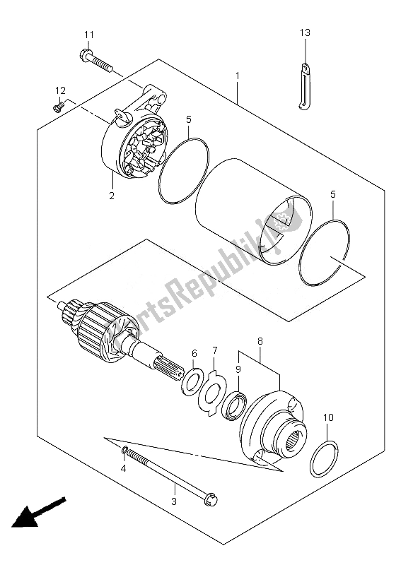 All parts for the Starting Motor of the Suzuki VL 250 Intruder 2007