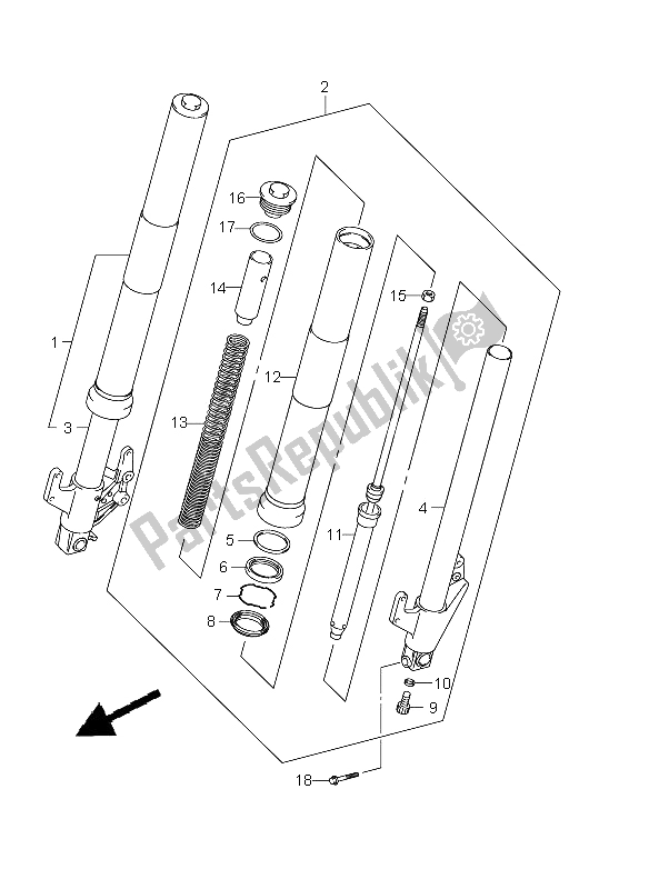 All parts for the Front Damper of the Suzuki VZ 800 Marauder 2005