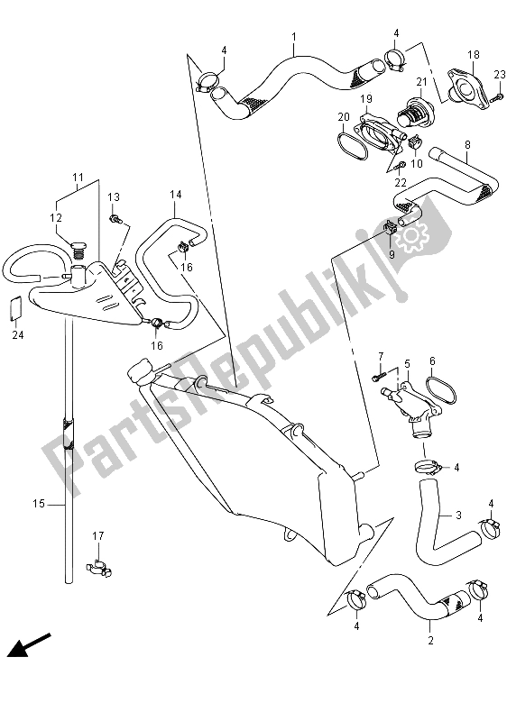All parts for the Radiator Hose of the Suzuki GSX R 750 2015