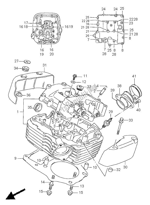 Alle onderdelen voor de Cilinderkop (achter) van de Suzuki VS 1400 Intruder 1997