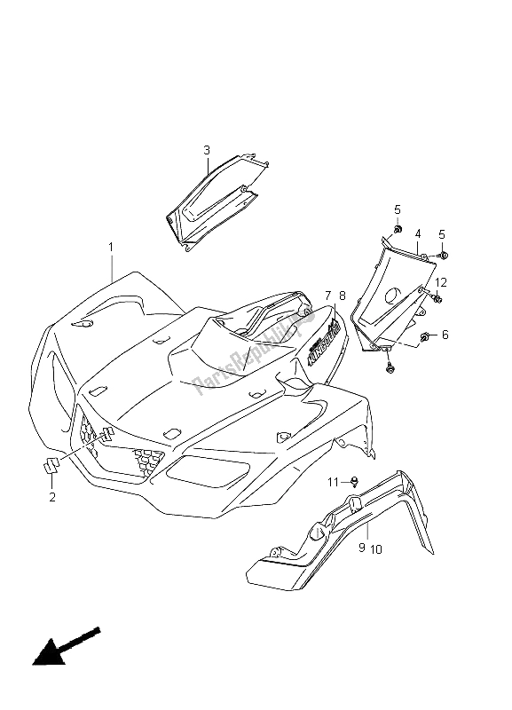 All parts for the Front Fender (lt-a400f P17) of the Suzuki LT A 400Z Kingquad ASI 4X4 2012