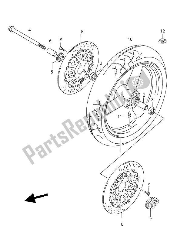 All parts for the Front Wheel of the Suzuki GSX 750 1999