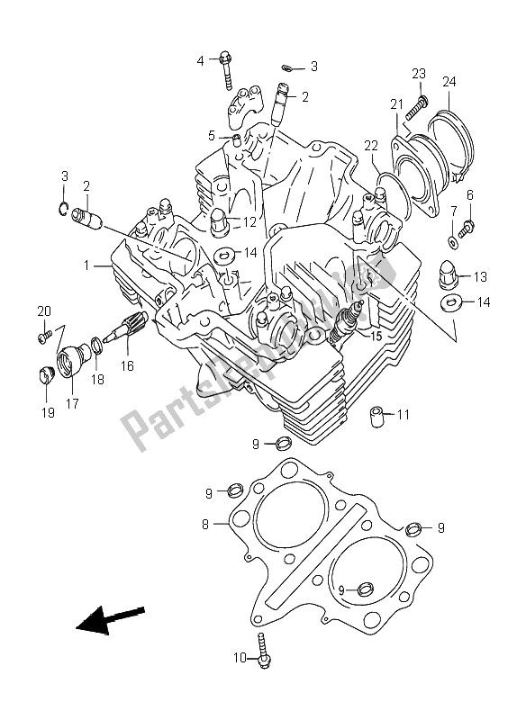 All parts for the Cylinder Head of the Suzuki GS 500 2002