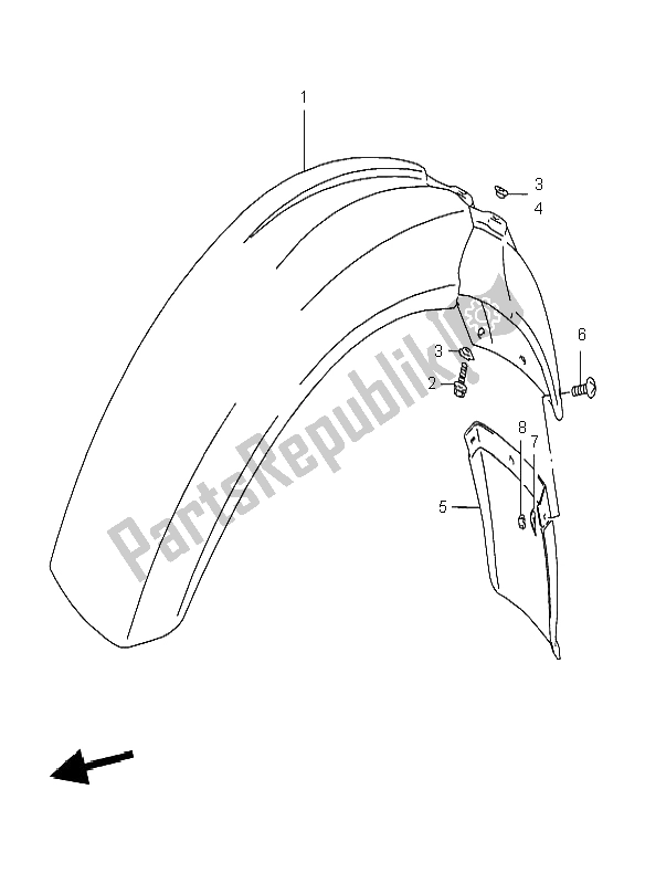 All parts for the Front Fender of the Suzuki DR 350 SE 1998