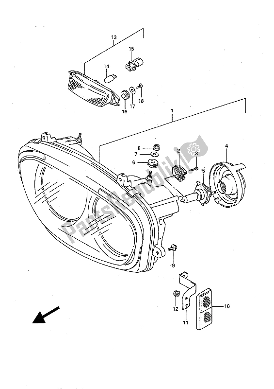 Alle onderdelen voor de Koplamp van de Suzuki GSX R 1100 1991