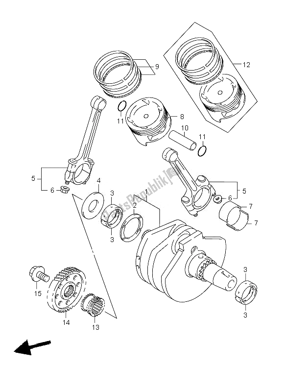 All parts for the Crankshaft of the Suzuki C 800 VL Intruder 2010