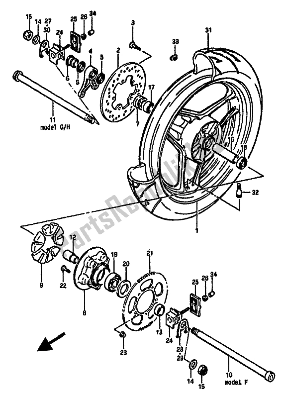 All parts for the Rear Wheel of the Suzuki GSX R 750X 1987