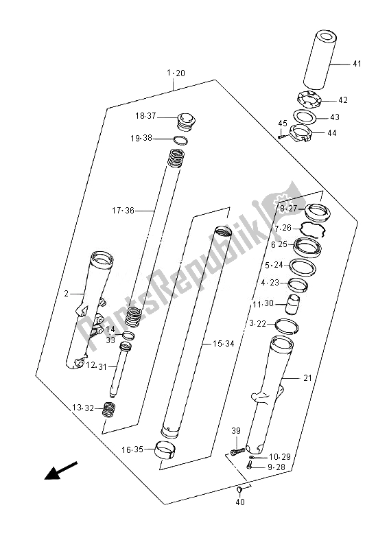 All parts for the Front Fork Damper of the Suzuki VL 800 CT Intruder 2014