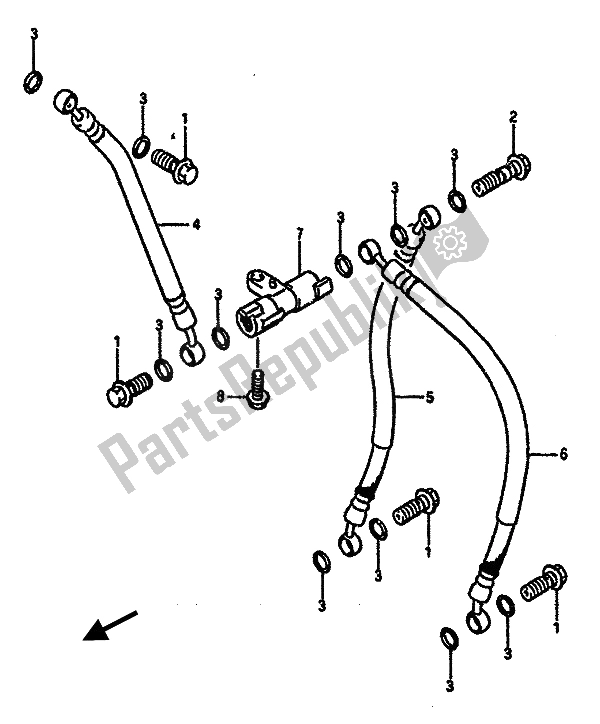 All parts for the Front Brake Hose of the Suzuki RGV 250 1989