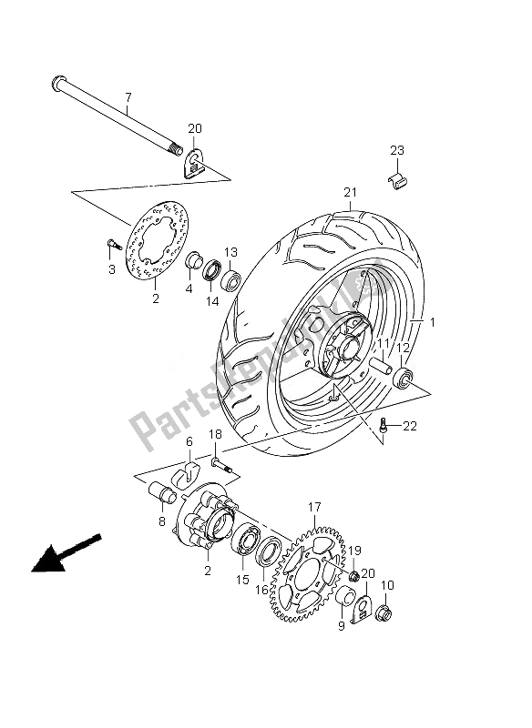 Toutes les pièces pour le Roue Arrière (gsf650-s-su-u) du Suzuki GSF 650 Nsnasa Bandit 2010