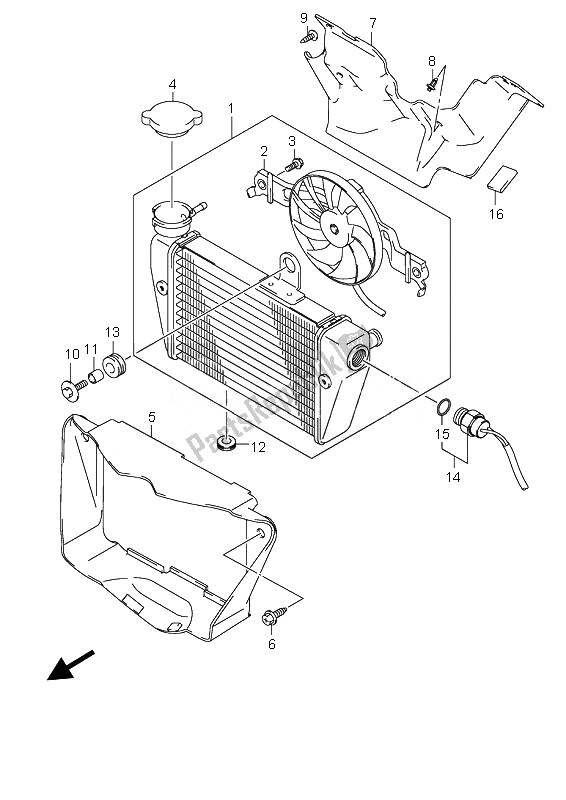 All parts for the Radiator of the Suzuki UX 125 Sixteen 2010