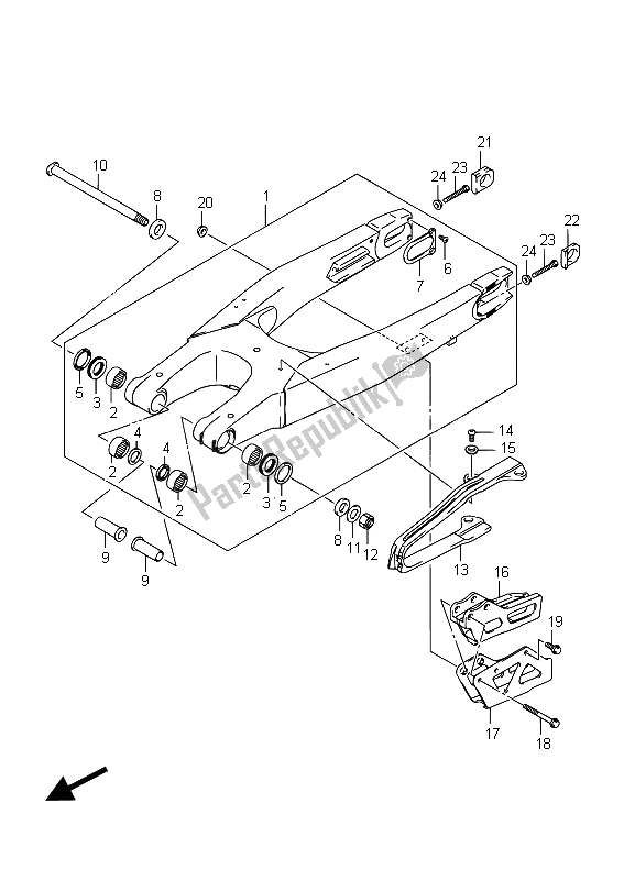 All parts for the Rear Swingingarm of the Suzuki RM Z 450 2015