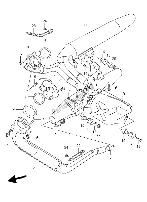 All parts for the Muffler of the Suzuki VL 1500 Intruder LC 2001