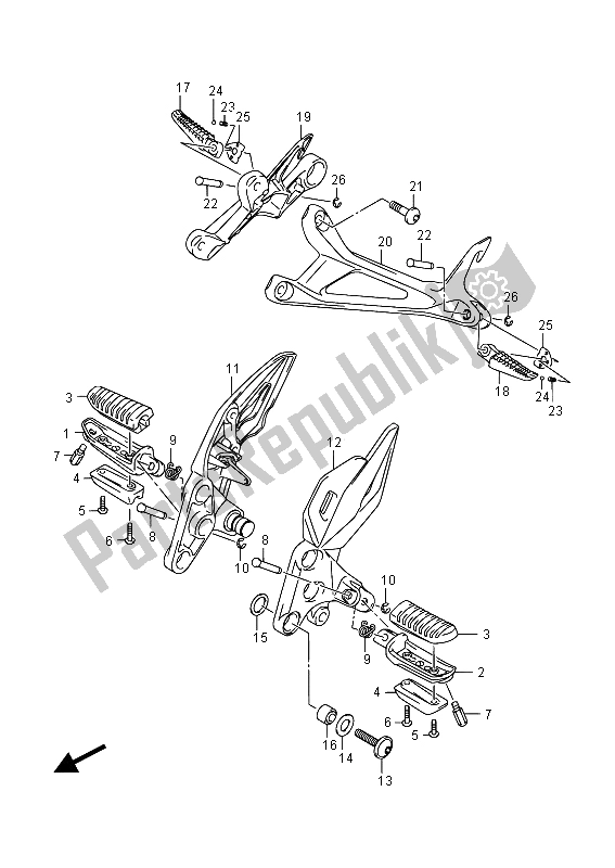 Todas as partes de Apoio Para Os Pés do Suzuki GSR 750 ZA 2015