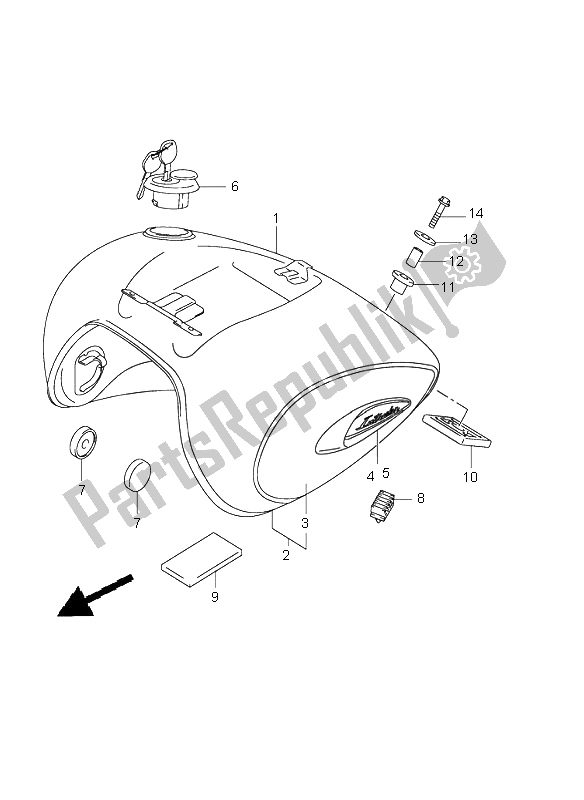 All parts for the Fuel Tank of the Suzuki VL 800 Volusia 2002