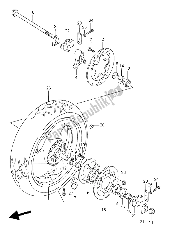 All parts for the Rear Wheel of the Suzuki GSF 600 NS Bandit 1998