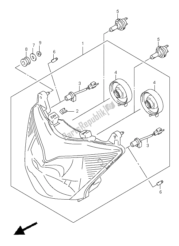 All parts for the Headlamp (gsf650s-sa-su-sua) of the Suzuki GSF 650 Nsnasa Bandit 2005