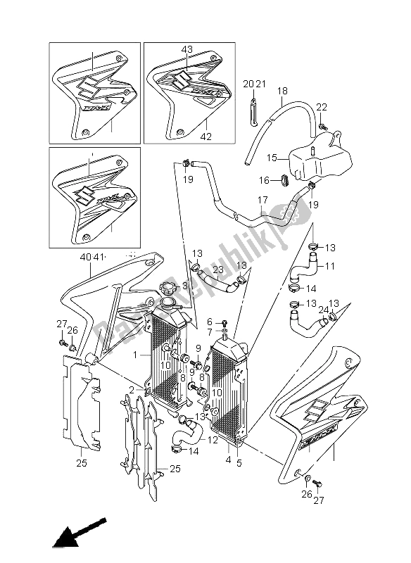 Alle onderdelen voor de Radiator van de Suzuki DR Z 400E 2009