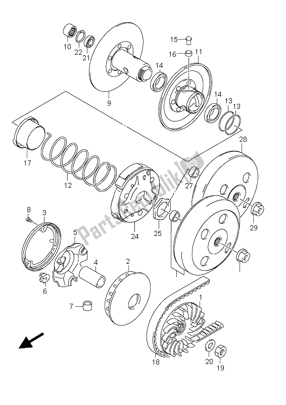 All parts for the Transmission (1) of the Suzuki UH 125 Burgman 2009