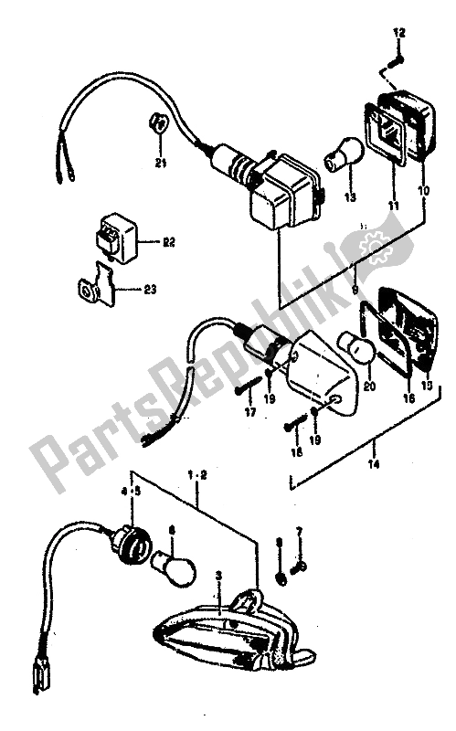 Toutes les pièces pour le Feu Clignotant (e1-e4-e6-e24) du Suzuki RG 500 Gamma 1986