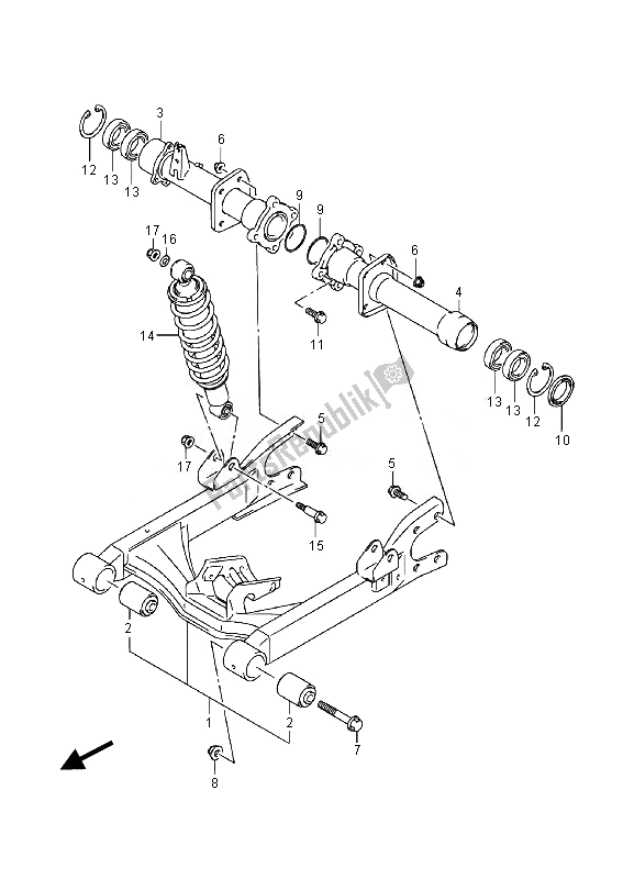 All parts for the Rear Swingingarm (lt-a400f) of the Suzuki LT A 400 FZ Kingquad ASI 4X4 2014