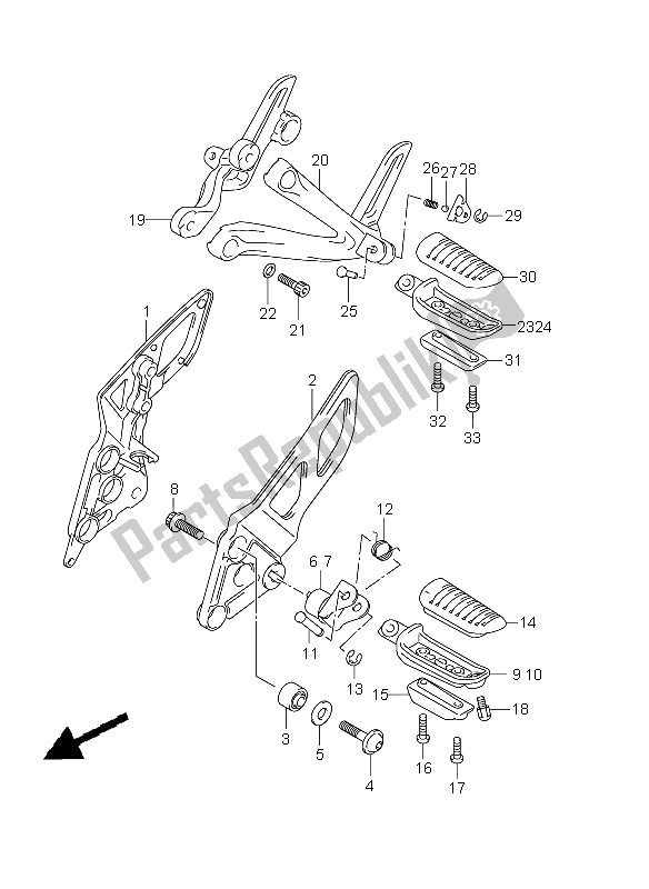 Tutte le parti per il Poggiapiedi del Suzuki GSX 1250 FA 2011