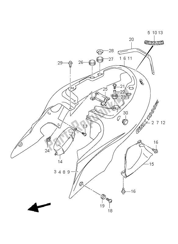 Toutes les pièces pour le Couverture De Cadre du Suzuki GSX 1300 RZ Hayabusa 2003