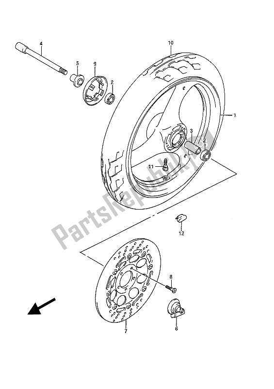 All parts for the Front Wheel of the Suzuki GSF 400 Bandit 1993