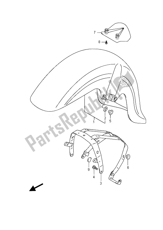 All parts for the Front Fender (vl800b E02) of the Suzuki VL 800B Intruder 2014