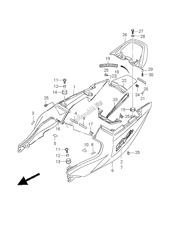 All parts for the Seat Tail Cover (sv650-u) of the Suzuki SV 650 NS 2004